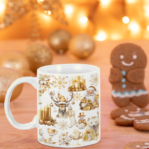Mug Symboles de Noël or et blanc
