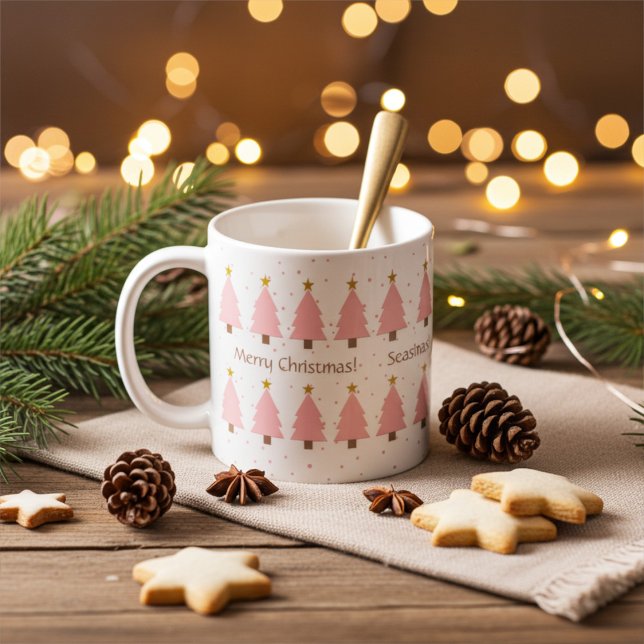 Mug Symboles de Noël rose, étoiles d'or personnalisés (Créateur téléchargé)