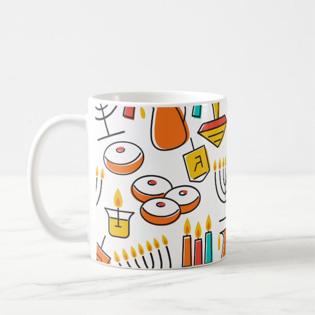 Mug Symboles Hanoukka : Motif de Fête Juif. (Gauche)
