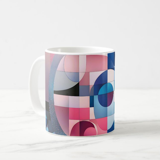 Mug Symétrie céleste : formes géométriques bleues et r (Devant gauche)