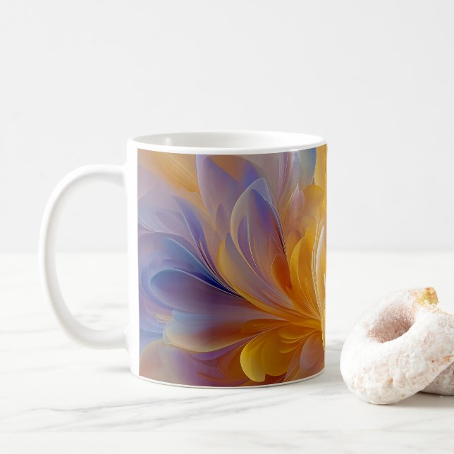 Mug Symphonie dorée de pétales abstraits en fleurs (Avec donut)