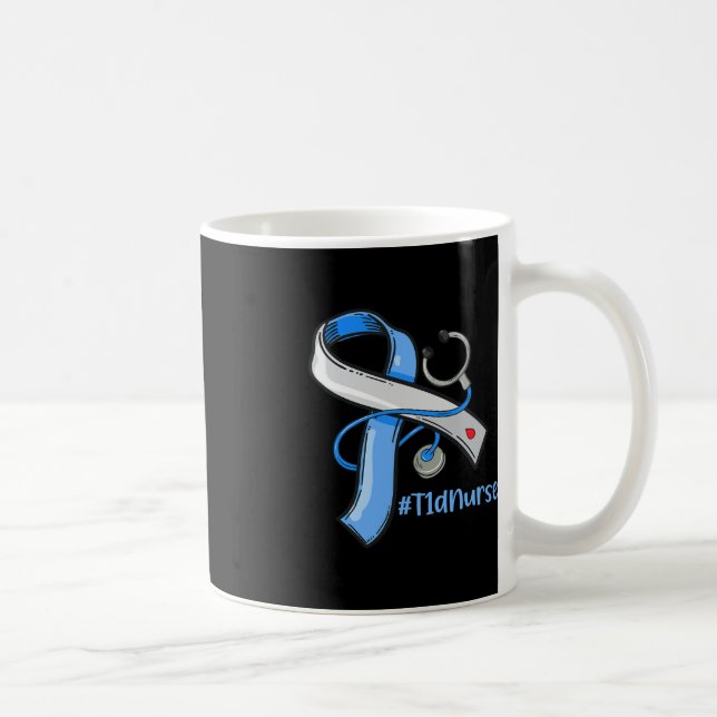 Mug T1D Infirmière Bleu Ruban Stethoscope Diabète (Droite)