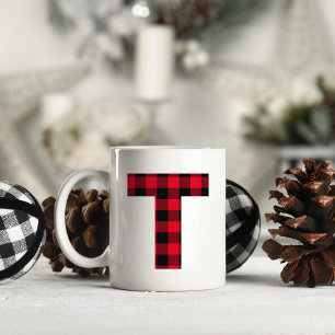 Mug T monogrammé lettre T gras carreaux plaid buffle r