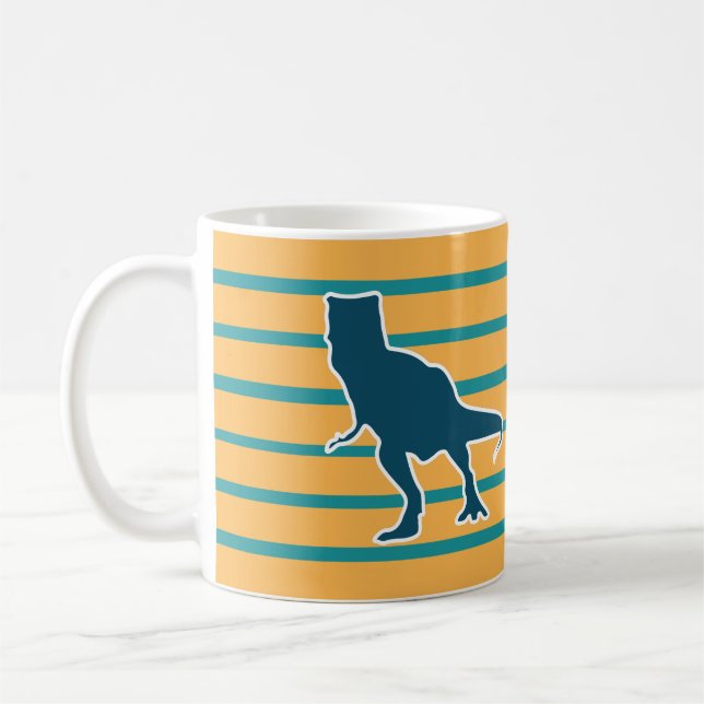 Mug T-rex dinosaure en colère jaune et bleu (Gauche)