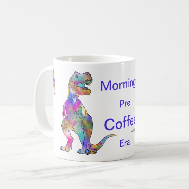 Mug T-Rex Dinosaure Psychedélique Café du Matin Drôle (Devant gauche)