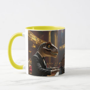 Mug T-rex mignon de fantaisie jouant du piano