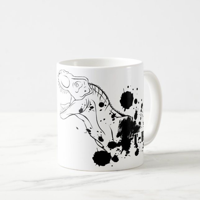 Mug T-Rex (noir et blanc) (Devant droit)