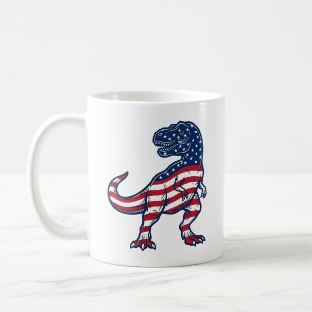 Mug T-Rex patriotique Drapeau américain Design de dino (Gauche)