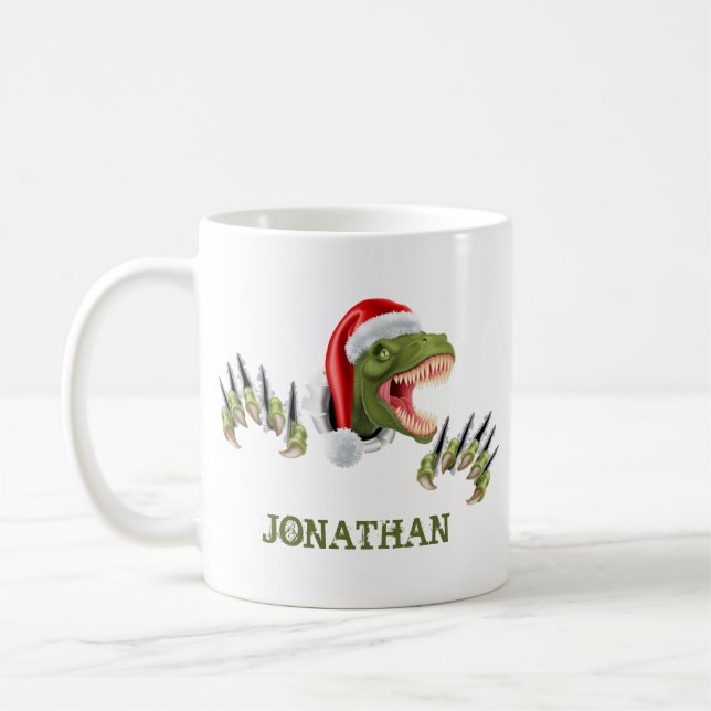 Mug T-Rex Père Noël dinosaure personnalisé  (Gauche)