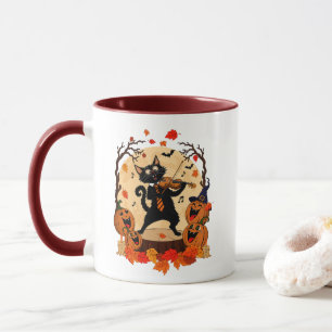 Mug T-shirt avec un chat noir mignon effrayant jouant