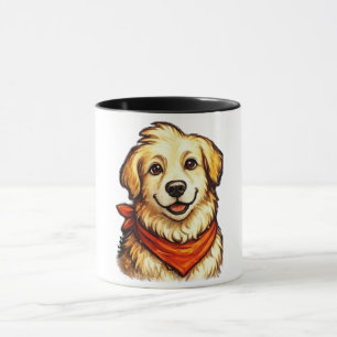 Mug T-Shirt Chien Doré Heureux Dessiné à la Main