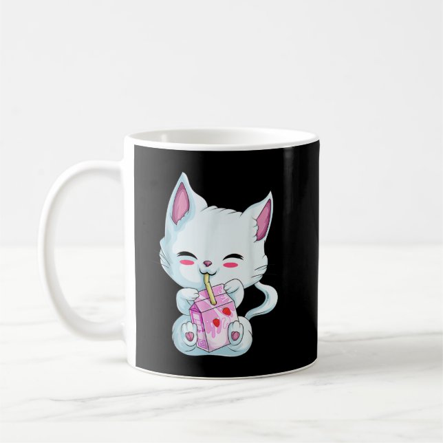 Mug T-shirt Cute Cat Strawberry Milk (Gauche)