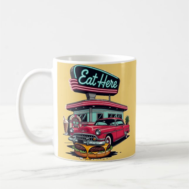 Mug T-shirt de burger de voiture classique Diner Rétro (Gauche)