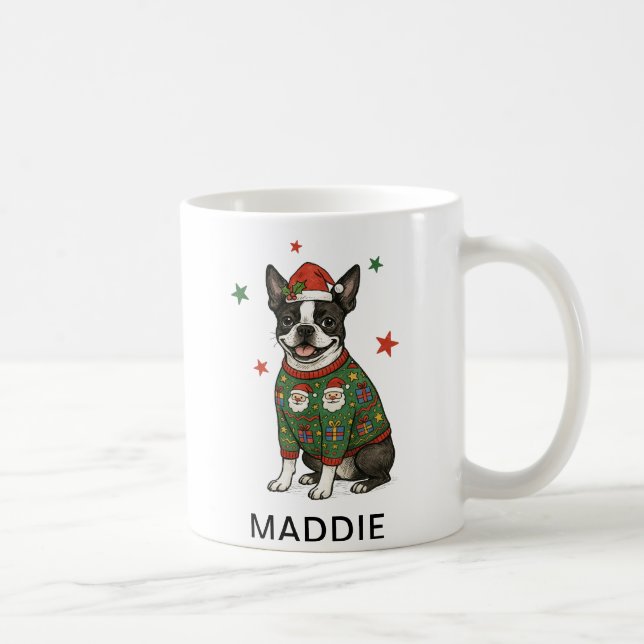 Mug T-shirt de Noël pour chien Terrier de Boston (Droite)
