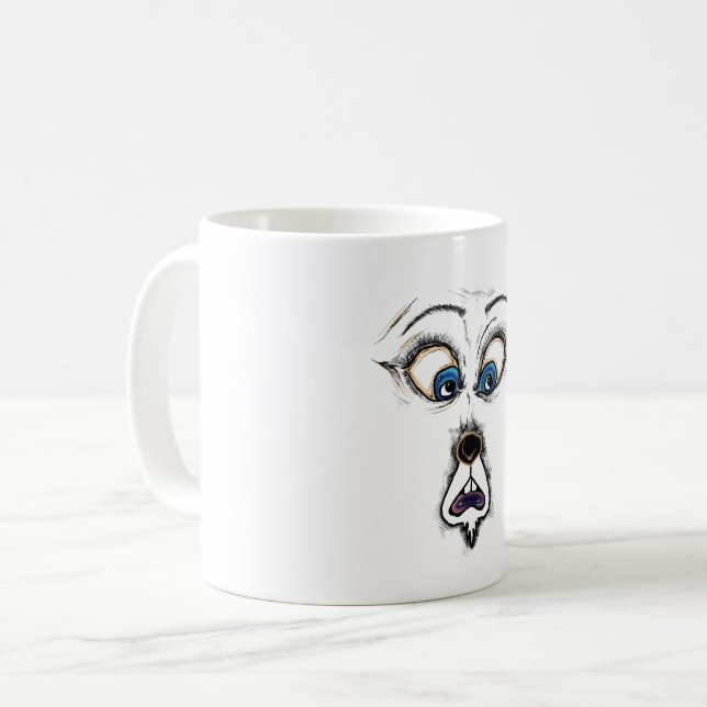 Mug T-shirt drôle au visage de dessin animé choqué  (Devant gauche)
