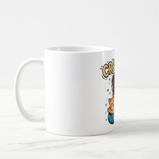 Mug T-shirt drôle de Dame Chat Fou (Gauche)