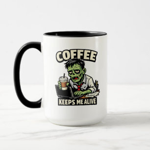 Mug T-shirt drôle de zombie café – Le café me garde en