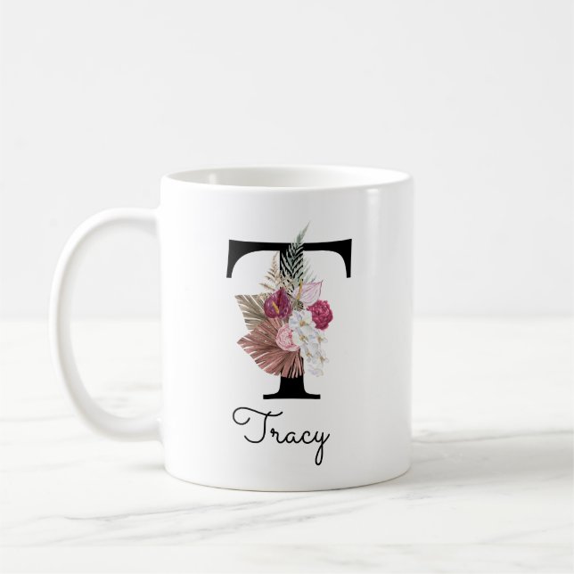 Mug T-shirt floral initial rose Boho girly lettre Mono (Gauche)