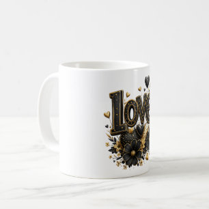 Mug T-Shirt Luxe Noir & Or Amour   Élégant Romantique