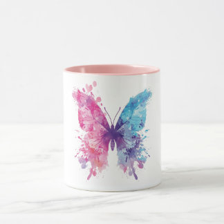Mug T-Shirt Papillon à l'aquarelle rose et bleu – Pa d