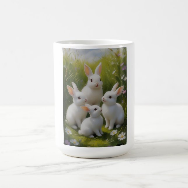 Mug T-shirt pour femmes avec des lapins blancs mignons (Centre)