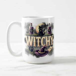 Mug T-shirt sombre gothique pour femmes Chat Sorcière