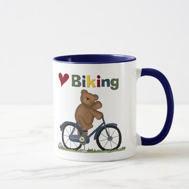 Mug T-shirts faisants du vélo et cadeaux d'amour bleu (Droite)