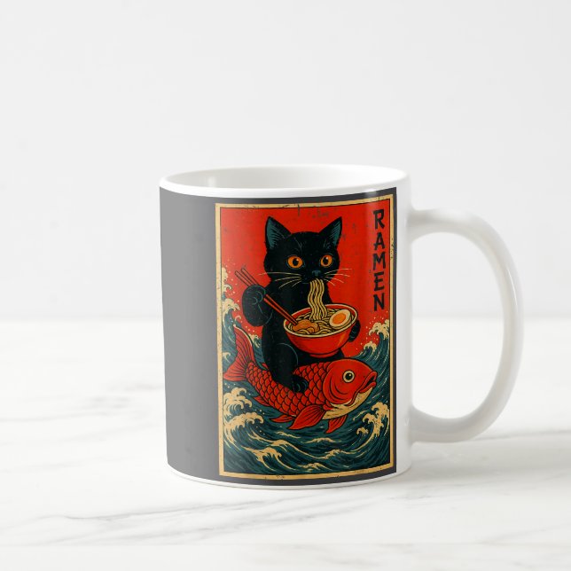 Mug T-shirts graphiques japonais Ramen Chat Noir pour  (Droite)