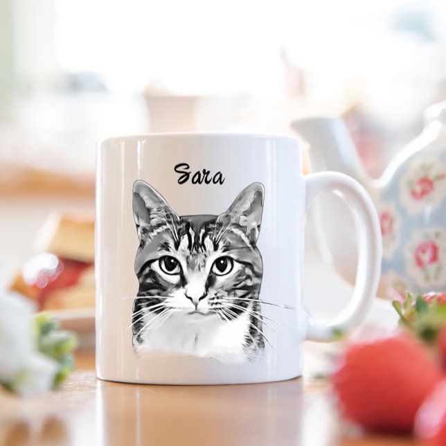 Mug Tabby Cat Dessin main personnalisé (Créateur téléchargé)