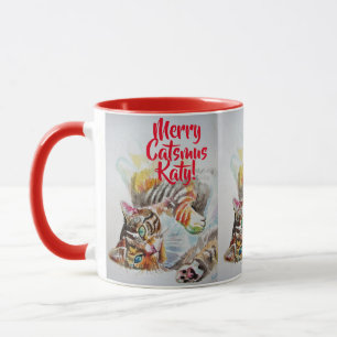 Mug Tabby Chat Merry Catsmus Musique rouge de Noël