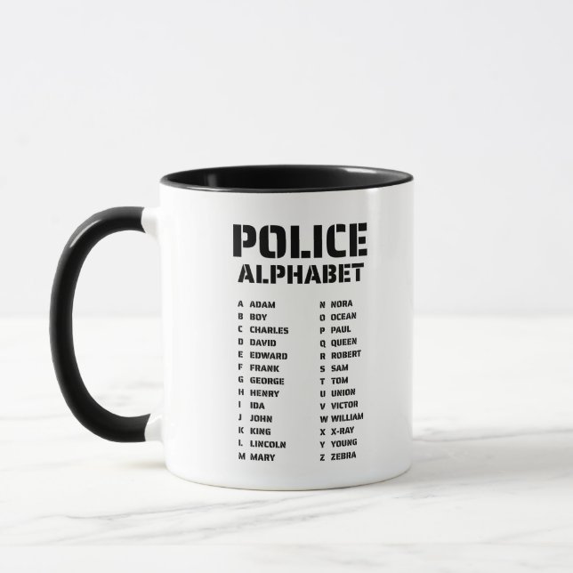Mug Tableau de l'alphabet phonétique de la police pour (Gauche)