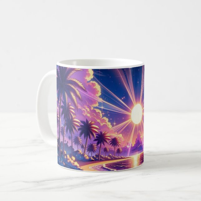 Mug Tableau de l'Imaginaire de plage du coucher de sol (Devant gauche)