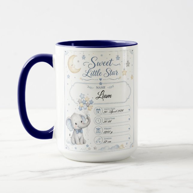Mug Tableau de naissance bébé personnalisable avec élé (Gauche)