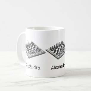 Mug Tableau d'échecs et pièces d'échecs Art Vintage