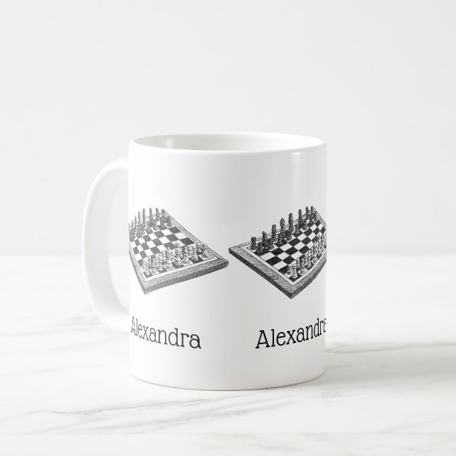 Mug Tableau d'échecs et pièces d'échecs Art Vintage (Devant gauche)