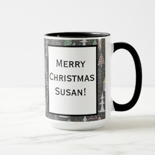 Mug Tableau noir Arbres de Noël et Maisons Jaune rose