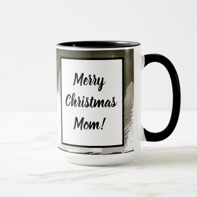 Mug Tableau noir aux pins enneigés blancs et gris (Droite)