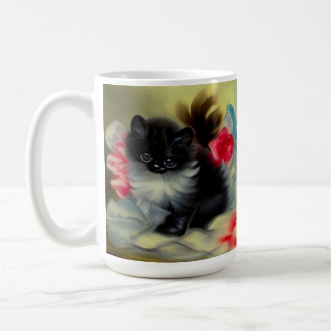 Mug Tableau vintage de chaton noir et blanc (Gauche)