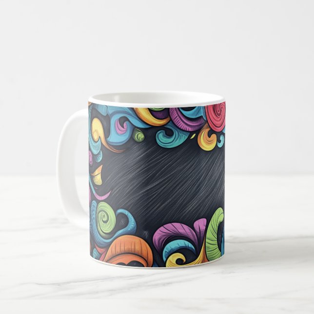 Mug Tableaux noirs et craies en arrière-plan. Style en (Devant gauche)
