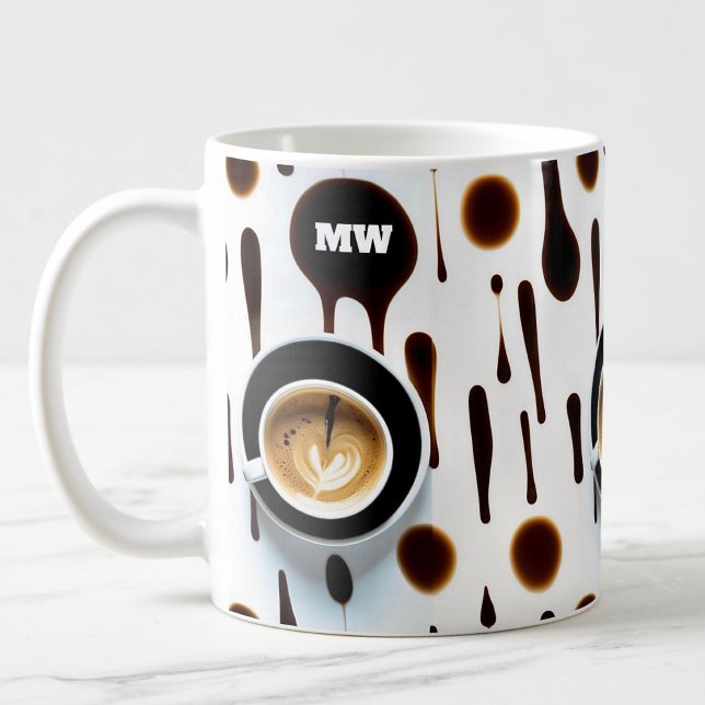 Mug Taches de café modernes et image avec initiales (Créateur téléchargé)