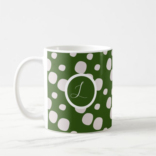 Mug Taches roses sur fond vert feuillu Initial (Gauche)