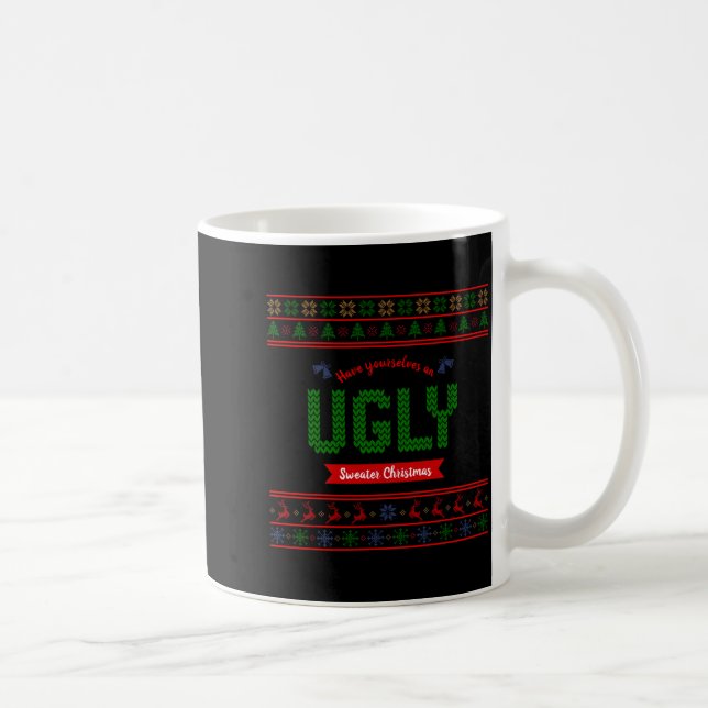 Mug Tacky Christmas Nordic Knit Pattern Red Green Ugly (Droite)