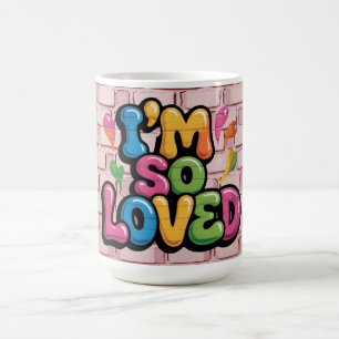 Mug Tag de graffiti "Je suis tellement aimé" en brique