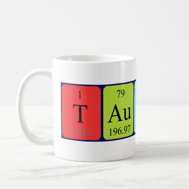 Mug Taille du nom de table périodique en chambre forte (Gauche)