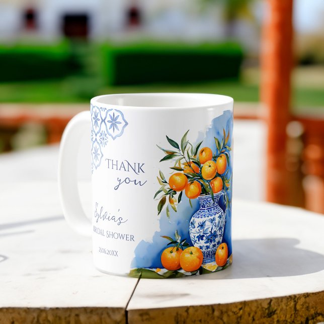 Mug Talavera bleu agrumes douche nuptiale favorise les (Talavera blue tiles citrus Spanish vintage Mexican bridal shower favors prizes personalized mug)
