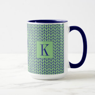 Mug Tall Combo Marine Tricot BLEU VERT + Initiale
