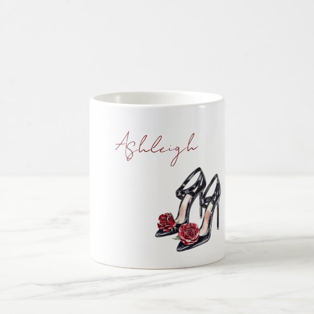 Mug Talons Hauts Fleur Rose Florale Noir Rouge (Centre)