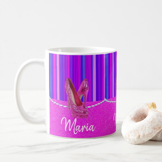 Mug Talons Hauts Rayure Rose Violet (Avec donut)