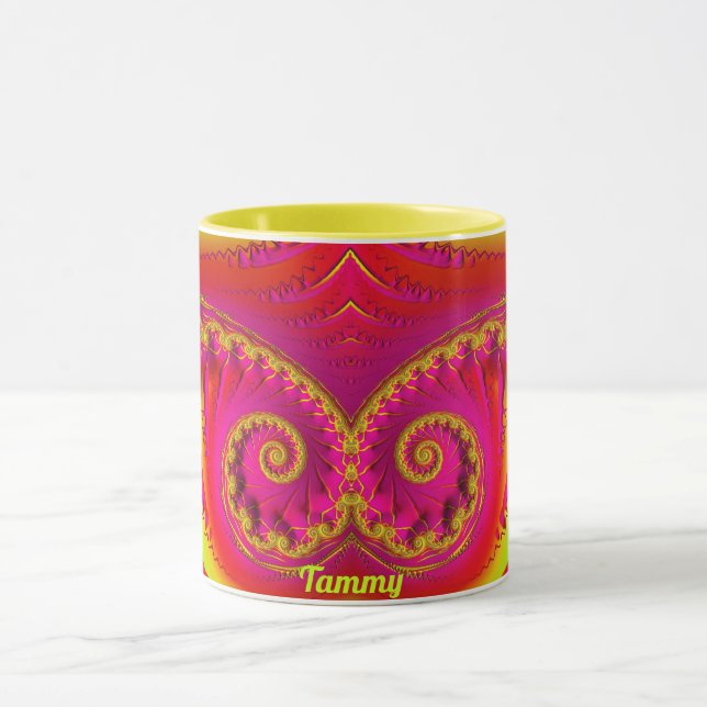 Mug TAMMY ~ HOT CRAZY 3D Fractal ~ Rose Rouge Jaune (Centre)