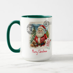 Mug Tampon combo du timbre vintage du Père Noël, 15 oz